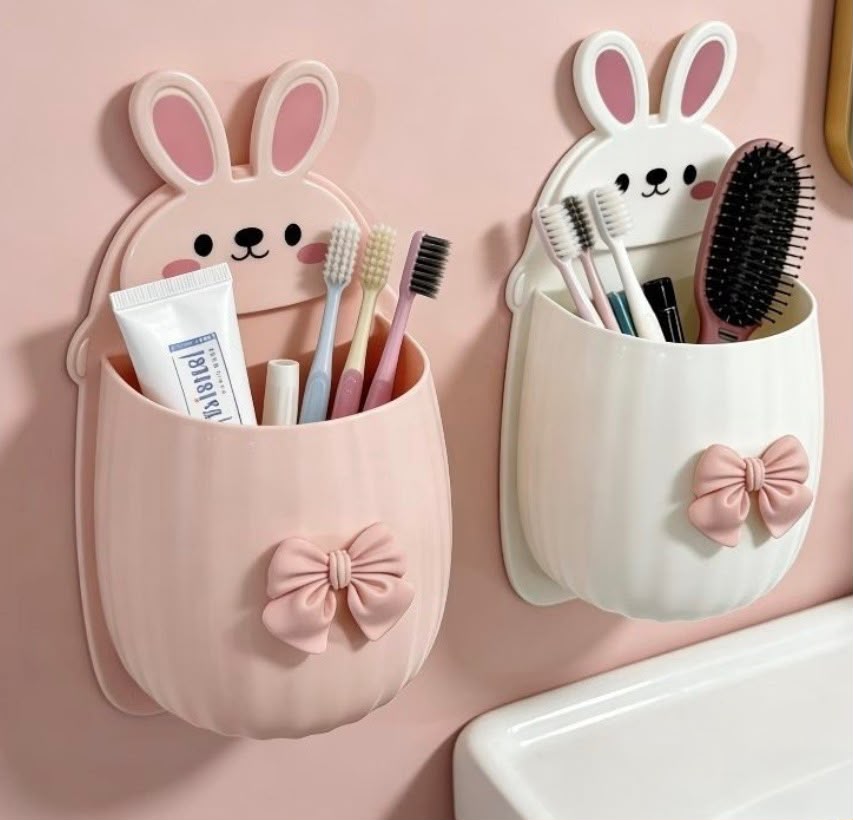 Cute Rabbit Wall Mounted Toothbrush Holder Pack of 2